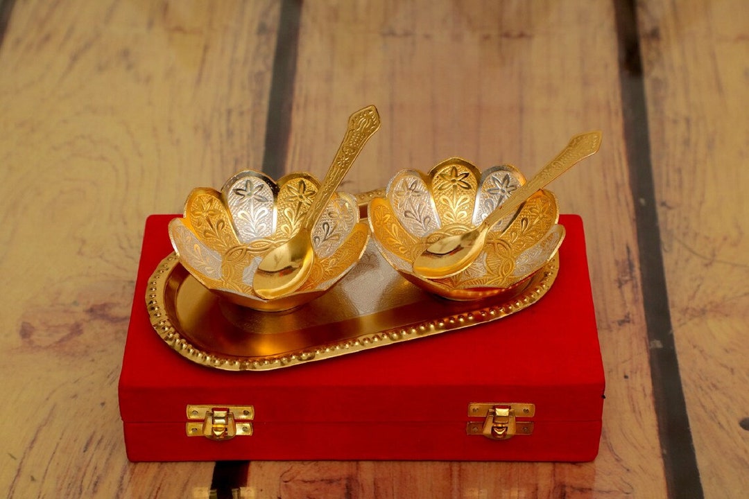100 Pcs Gold Silver Plated Bowl Set, Indian Wedding Gift, Decorative