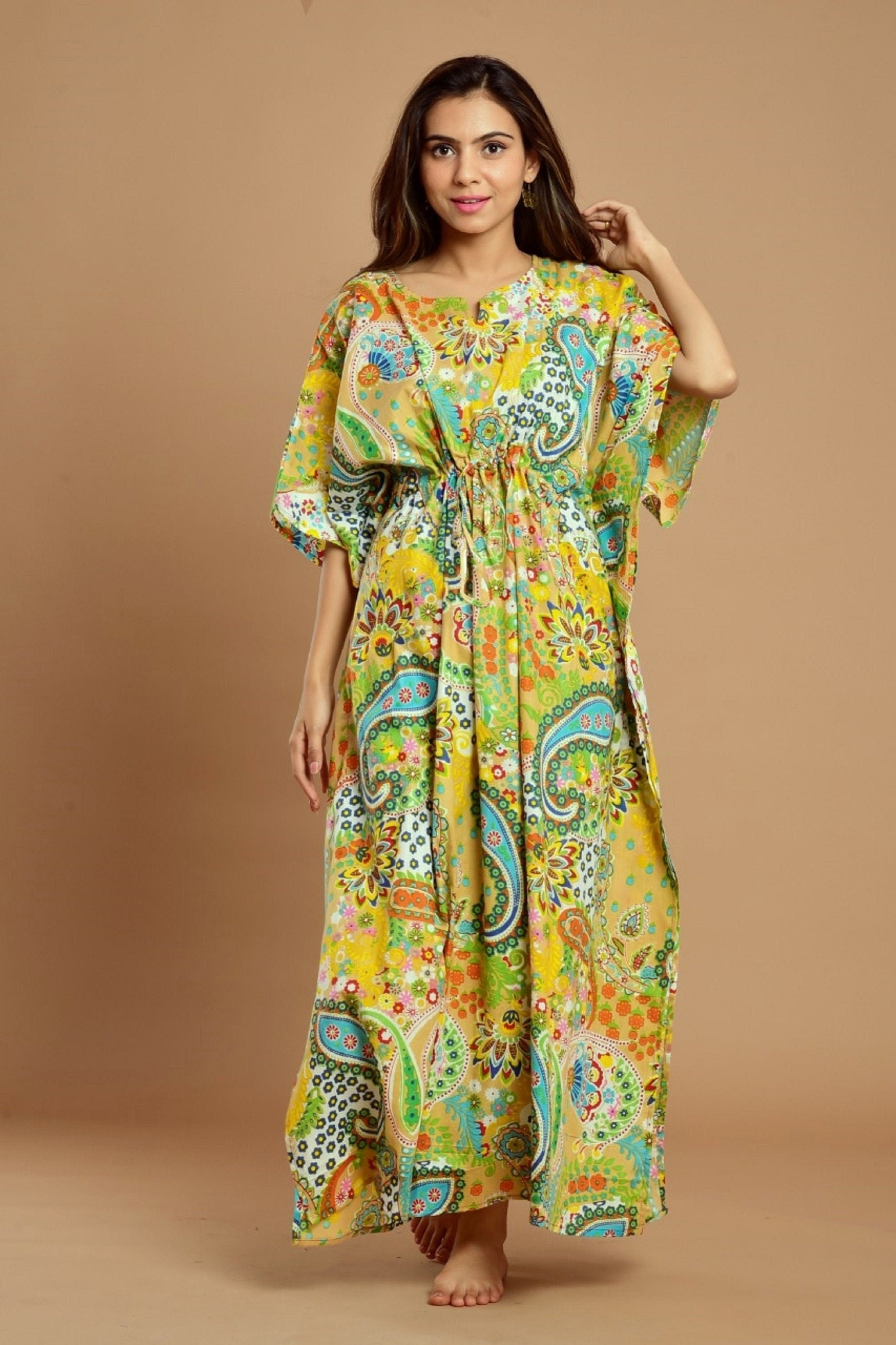 Cotton Resort Wear Cotton Kimono Dress Loose Cotton Kimono Etsy UK