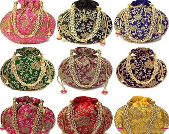 Women's 100 Pieces Traditional Indian Potli Bags, Drawstring Bag, Wedding Favor Return Gift For Guest Potli Bag Pouch, Bridesmaid Favour Bag