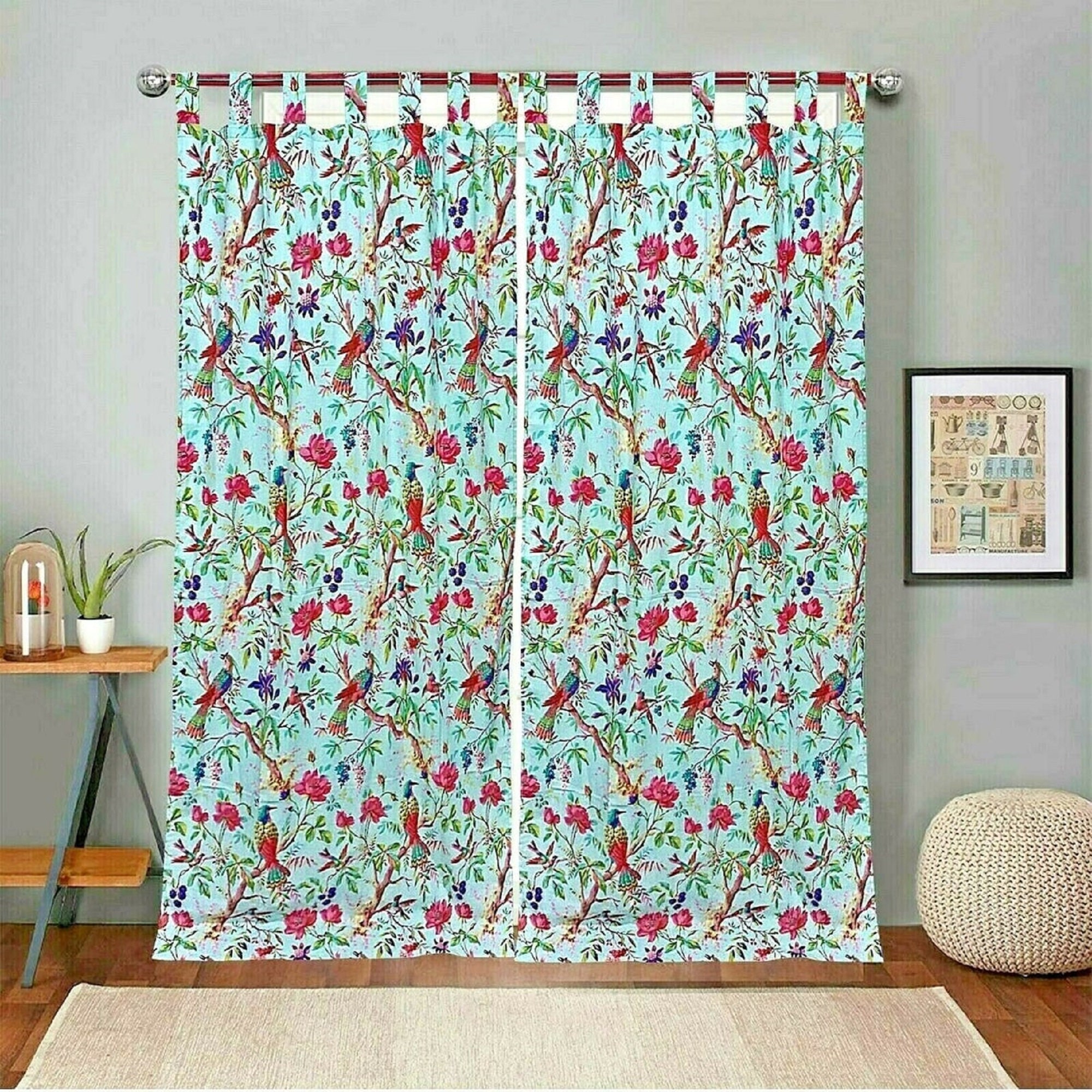 Pair of Bird Print Velvet Curtains Draperies Pastoral style Etsy