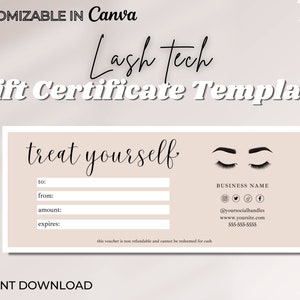 Lash Tech Gift Certificate Template | Canva Editable Template | Online Template | Lash Tech Template | Lash Tech Gift Card | GiftCertificate