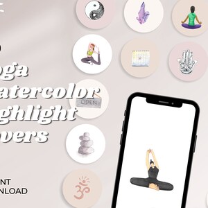 Yoga Watercolor Highlight Covers | Highlight Cover | Instagram | Spiritual Business | Wellness Icons | Yoga Studio