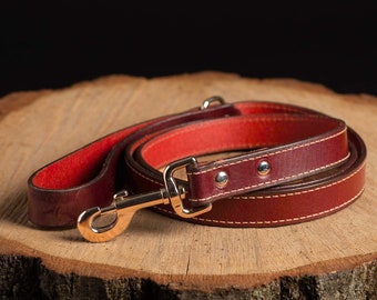 Burgundy Dog Leash, Full Grain Leather Burgundy Leashes 5 Ft Long, Made in Canada, Strong Stitched Leather Leash, Dog Lead, Colourful Leash