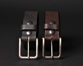 Geperforeerde leren riem, HANDGEMAAKTE 100% VOLNERF leren riem, leren riem voor mannen, cadeau voor hem, cadeau voor vriend, cadeau voor papa