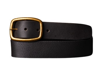 Brown Leather Belt With Gold Buckle, Full Grain Leather Belt  display picture 3