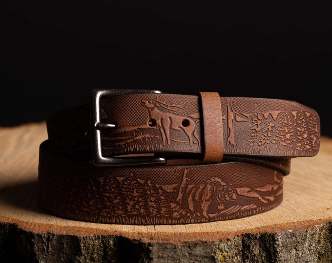 Custom Leather Belt, Handmade Leather Belt, Wildlife Embossed 100% Full Grain Leather Belt, Embossed Print Belt, Gift for Him, Gift for Dad