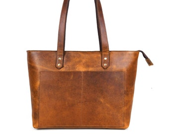 Leather Tote Bag, Tan Leather Tote Bag Women&#39;s Full-Grain Leather Bag, Handbag, Purse, Gift for Her, gift for Girlfriend, Christmas Gift