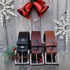 Juego de cinturones de cuero, juego de regalo de 3 piezas para hombres, regalo de Navidad Juego de regalo de cuero de grano completo, cinturones de cuero negro, marrón y coñac, regalo para él
