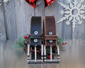 Christmas 2 pc Gift Set, Men's Premium Leather Belts Full Grain Leather Belts Gift Set Made in Canada Belts, Gift for Him, Boyfriend