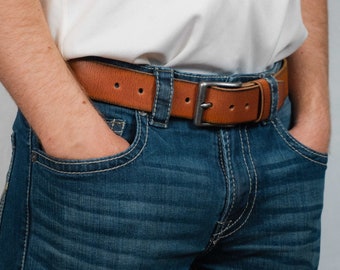 Men's Tan Full Grain Leather Belt, Handmade Work Belt, Canada