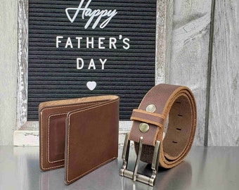 Belt and Wallet Set, Father's Day 2 Gift Set, Full Grain Leather Made in Canada, Leather Belt Gift for Him, Gift for Dad, Gift for Boyfriend