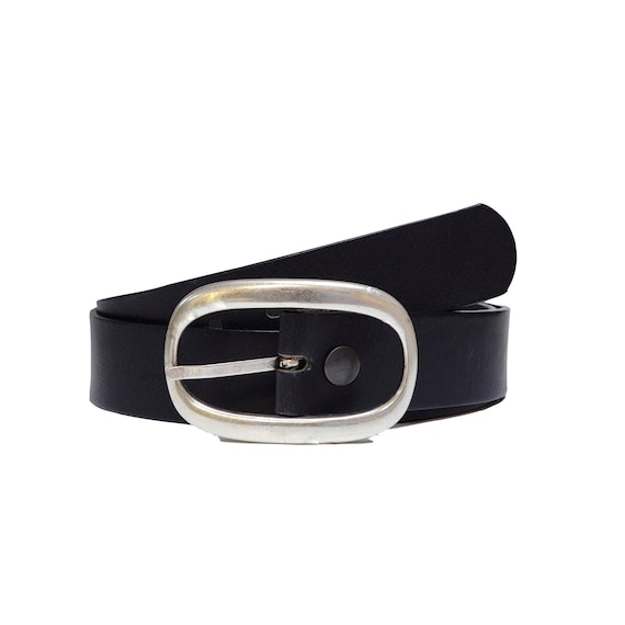 Womens Belt, Black Leather Belt With Removable Buckle, Full Grain