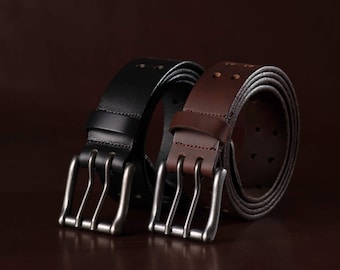 Men's Belt, Double Hole Leather Belt, Full Grain Leather Belt Made in Canada Double Prong Buckle Leather Belt Men Gift for Him, Gift for Dad