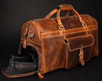 Vintage Distressed Vollnarbenleder Seesack mit Schuhfach