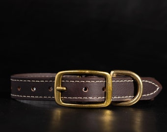 Stitched Leather Dog Collar, Brown Leather Dog Collar, Adjustable Full Grain Leather Collar, Premium Leather Collars for Dogs, Chemical Free