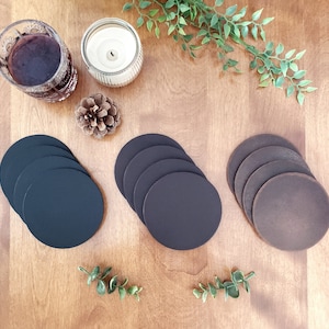 Full Grain Leather Coaster Set, Modern Drink Coasters (4pc)
