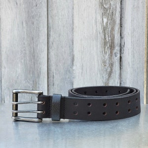 Double Hole Belt, Men's Leather Belt, Black Double Prong Leather Belt, Heavy Duty Belt, Gift for Him, Gift for Dad, Gift for Boyfriend Black