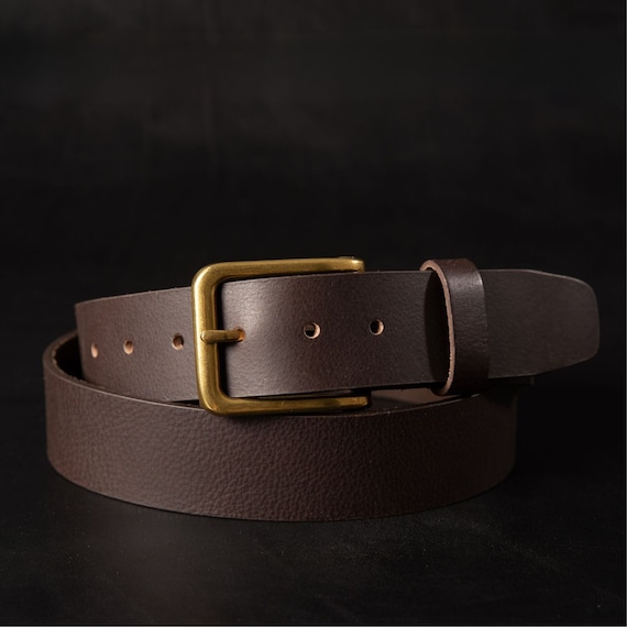 Brown Leather Belt Gold Buckle Classic Brown Casual Leather  display picture 1