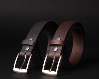 Mens Slim Leather Belt, Handmade Full Grain Leather Belt, Premium Leather, Made in Canada, gift for him, gift for dad, gift for boyfriend