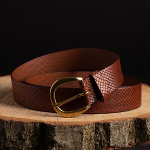 Snake Embossed Leather Belt, Women's Leather Belt, Full Grain Leather Belt Handmade in Canada, Snake Patterned Leather Belt, Python Leather image 3