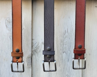 Men's Full Grain Leather Belt with Charred Edges, Handmade in Canada