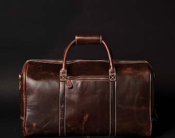 Full-Grain Leather Duffle Bag, Brown Leather Duffle Bag for Men, Carryon Bag, Men&#39;s Travel Bag, Weekend Bag, Gym Bag, Gift for Him