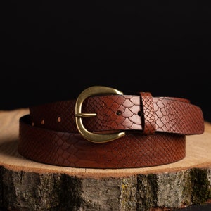 Ceinture en cuir embossé serpent, Ceinture en cuir pour femme, Ceinture en cuir pleine fleur faite main au Canada, Ceinture en cuir à motif serpent, Cuir de python