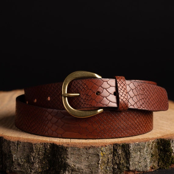 Snake Embossed Leather Belt, Women display picture 3