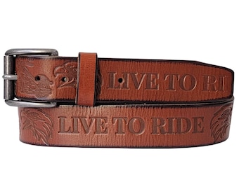 Leather Biker Belt, Cognac Biker Belt HANDMADE FULL GRAIN Leather Belt Made in Canada. Gift for him, Gift for boyfriend, Gift for Dad