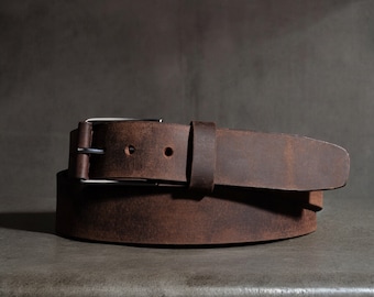 Brown Leather Belt with Unique Buckle, Distressed Leather Belt, Buckle with Leather Strap, Handmade Belt Made in Canada, Gift for him