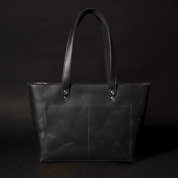 Black Leather Tote Bag, Women's Leather Tote Bag, Full-Grain Leather Bag, Caryall bag, Leather Purse, Premium Leather, Gift for Girlfriend