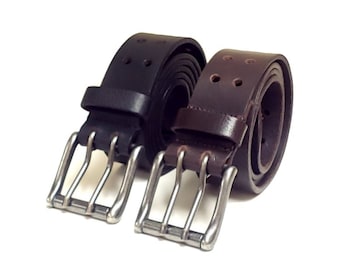 Men's Full Grain Leather Belt, Double Prong Buckle, Handmade in Canada