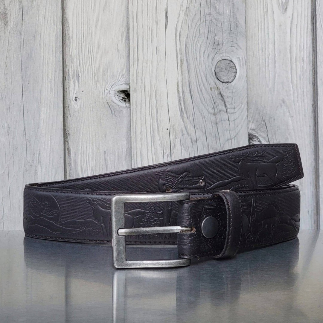 Black Embossed Leather Belt, 100% Full Grain Leather Belt  display picture 2