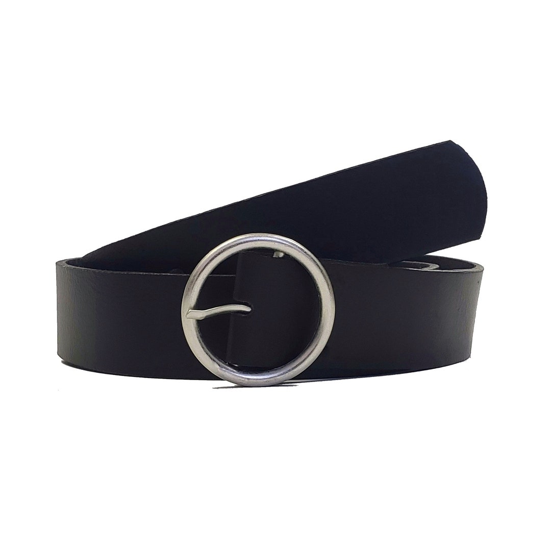 Women's Full Grain Leather Belt with Geometric Embossing & Studs