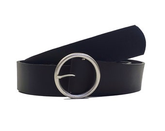 Women&#39;s Full Grain Leather Belt, Women&#39;s Waist Belt, Made in Canada, Vachetta Leather, high waisted belt with circle buckle, gift for her