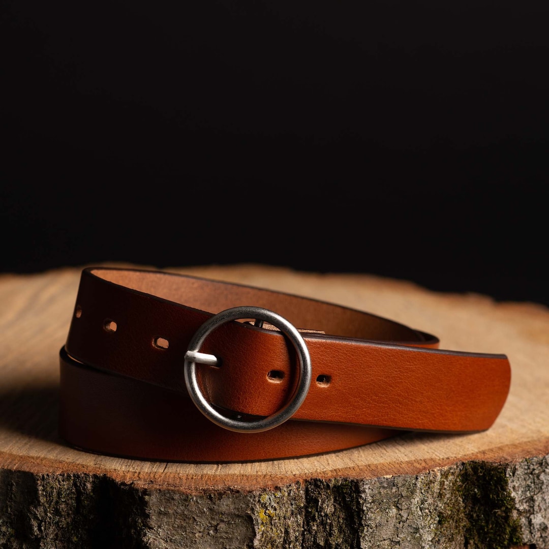 Women's Tanned/cognac Leather Belt, Women's Leather Waist Belt Made in Canada, Vachetta Leather