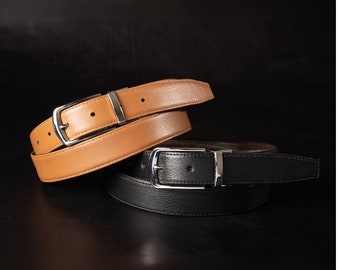 Ceinture habillée pour homme, ceinture en cuir réversible, ceinture en cuir pleine fleur noire/marron, ceinture en cuir formelle pour homme, cadeau pour lui, cadeau pour papa