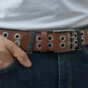 Black Grommet Belt, Leather Belt with Double Grommets Made in Canada Eyelet Belt, Rivet Rocker Belt, Gift for him, Gift for Dad, Boyfriend image 10