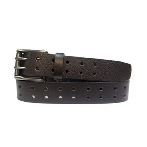 Ceinture double trou, ceinture en cuir homme, ceinture en cuir noir à double broche, ceinture robuste, cadeau pour lui, cadeau pour papa, cadeau pour petit ami image 7