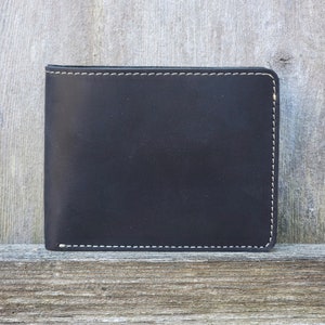 Cartera de cuero, clásica, negra, hecha a mano, 100 % cuero de grano completo, cartera minimalista, regalo para él, regalo para novio, regalo para papá