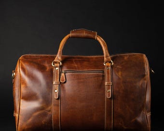 Leather Duffle Bag, Full-Grain Leather Duffle Bag for Men, Brown Leather Bag, Men&#39;s Travel Bag, Weekend Bag, Gym Bag, Gift for Him