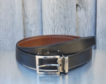 Reversible Full Grain Leather Belt, Black Brown, Handcrafted in Canada