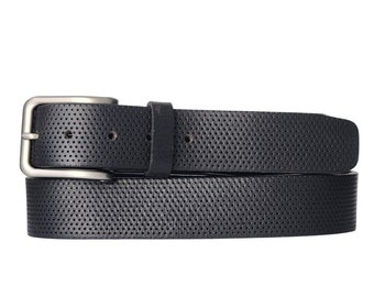 Zwarte leren riem, geperforeerde VOLNERF leren riem, handgemaakte leren riem voor mannen, hoogwaardige leren riem, werkriem, cadeau voor hem
