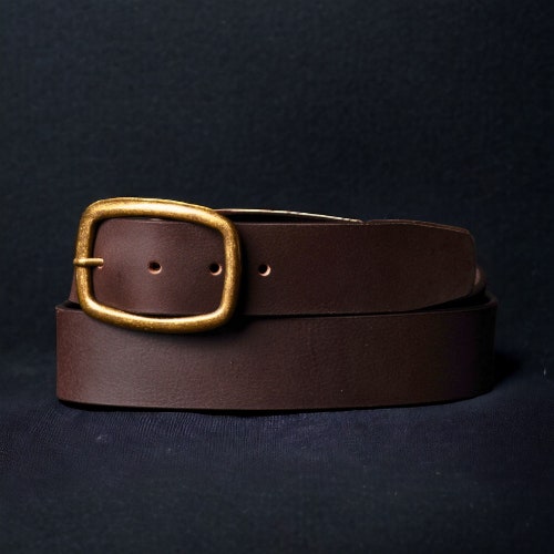 Brown Leather Belt With Gold Buckle, Full Grain Leather Belt  display picture 1