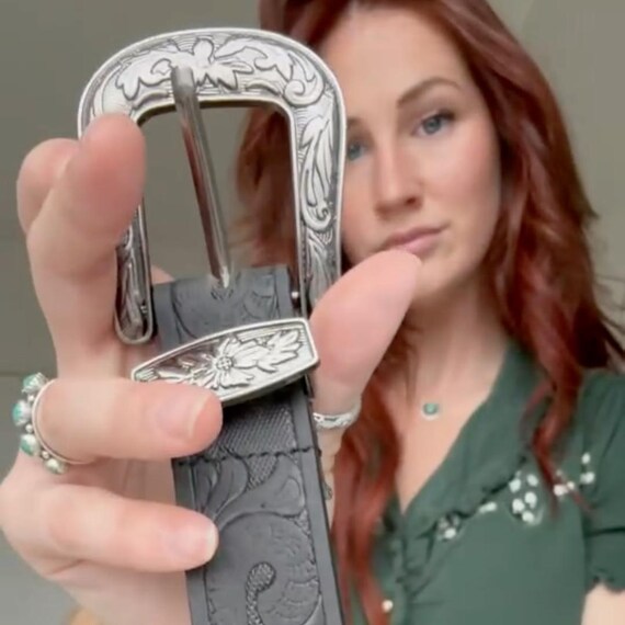 Cintura Western In Pelle Uomo Donna Con Fibbia A Testa Di Toro, Incisioni Floreali In Rilievo, Chiusura Automatica, Regolabile, Per Jeans E Cowboy