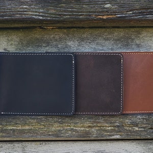 Cartera de cuero, cartera de cuero de grano completo para hombre, cartera clásica de cuero cosida de dos pliegues, regalo para él, regalo para papá, regalo para novio