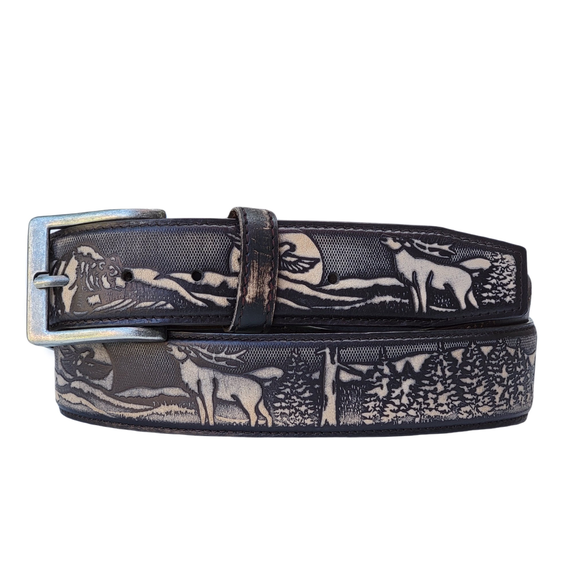 Embossed Leather Canada, Made Gift - Full 100% Dad Belt Wildlife for Gift Belt, Embossed, Etsy HANDCRAFTED Him, Embossed Grain in for Leather