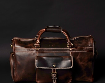 Brauner Leder Seesack, Vollleder Seesack für Herren, Herren Reisetasche mit Schuhfach, Weekender, Sporttasche, Geschenk für Ihn