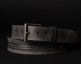 Handmade Leather Belt, Distressed Leather Belt, Men's Embossed Full-Grain Leather Belt, gift for him, gift for dad, gift for boyfriend