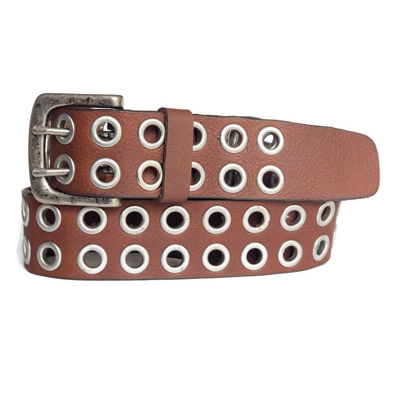 Mens Leather Belt Brown Double Grommet Full Grain Leather Etsy Canada